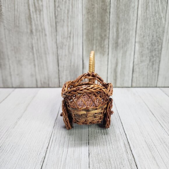Vintage Wicker Tricycle Carriage Planter Bamboo Rattan 5'' Decorative - Picture 4 of 7